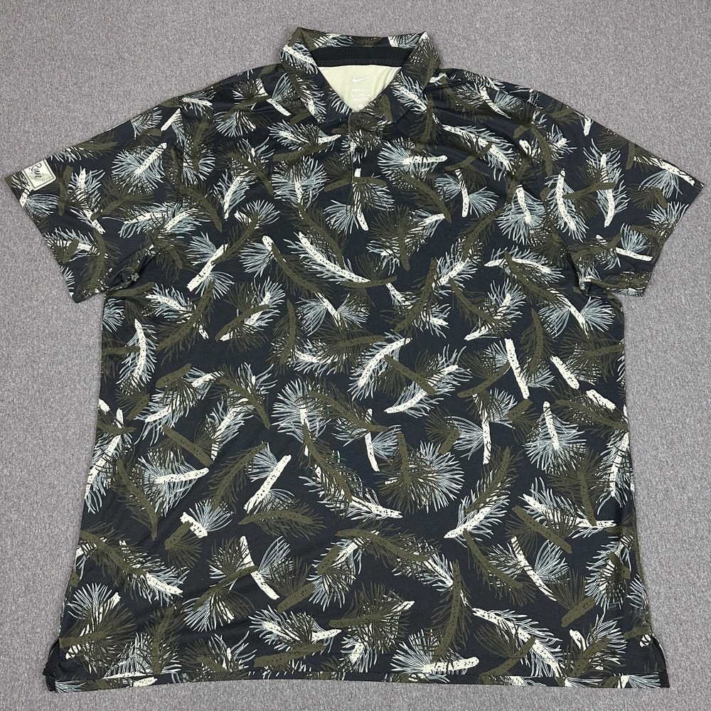 Nike Golf Dri-FIT Polo Mens 2XL Black Green Good Pine Needle Floral FQ0402-325